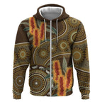 Australian Yellow Banksia Flowers Zip Hoodie Aboriginal Dot Art