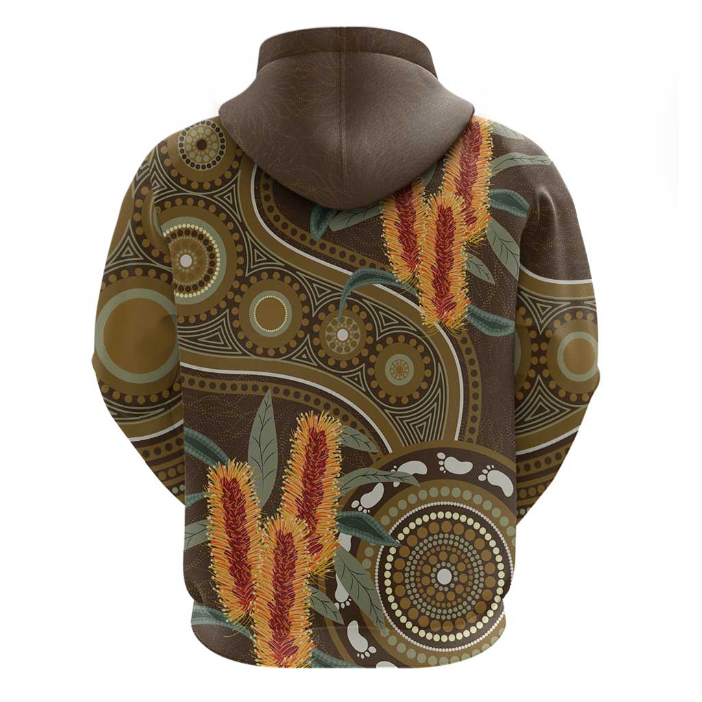 Australian Yellow Banksia Flowers Zip Hoodie Aboriginal Dot Art