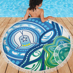 Torres Strait Islander Beach Blanket Aboriginal Blue Art