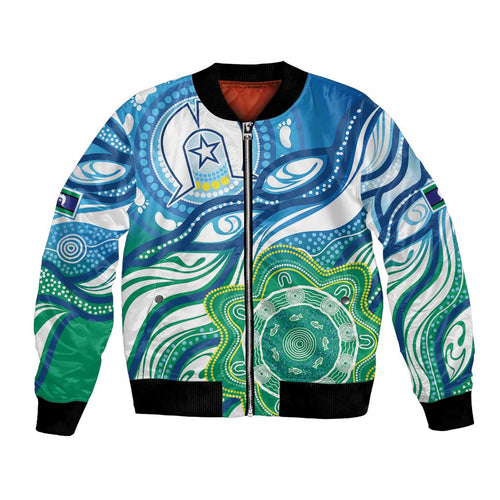 Torres Strait Islander Bomber Jacket Aboriginal Blue Art