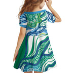 Torres Strait Islander Family Matching Summer Maxi Dress and Hawaiian Shirt Aboriginal Blue Art