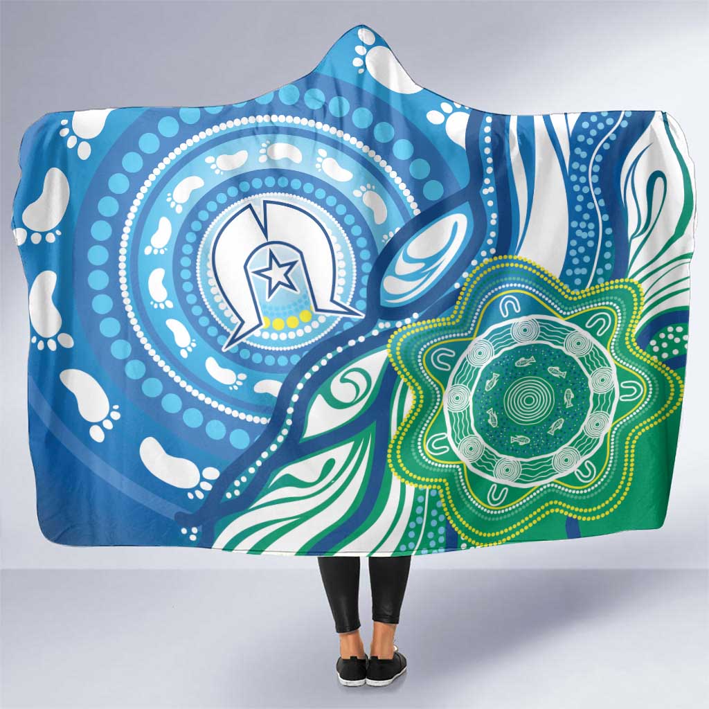 Torres Strait Islander Hooded Blanket Aboriginal Blue Art
