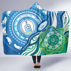 Torres Strait Islander Hooded Blanket Aboriginal Blue Art