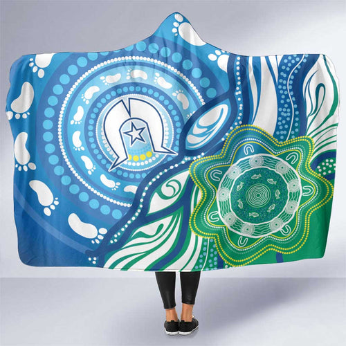 Torres Strait Islander Hooded Blanket Aboriginal Blue Art