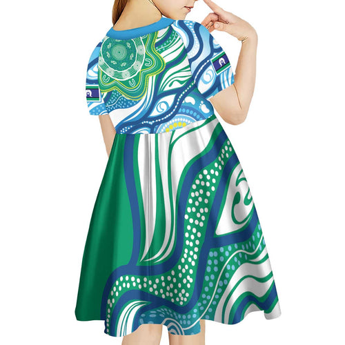 Torres Strait Islander Kid Short Sleeve Dress Aboriginal Blue Art