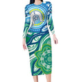 Torres Strait Islander Long Sleeve Bodycon Dress Aboriginal Blue Art