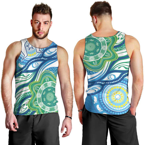 Torres Strait Islander Men Tank Top Aboriginal Blue Art