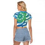 Torres Strait Islander Raglan Cropped T Shirt Aboriginal Blue Art