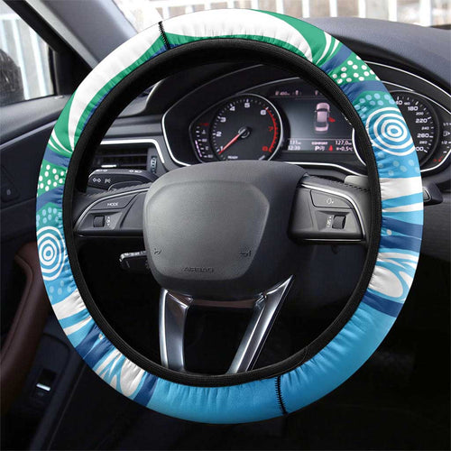 Torres Strait Islander Steering Wheel Cover Aboriginal Blue Art