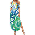 Torres Strait Islander Summer Maxi Dress Aboriginal Blue Art