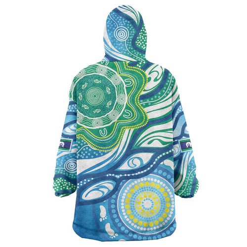 Torres Strait Islander Wearable Blanket Hoodie Aboriginal Blue Art