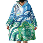Torres Strait Islander Wearable Blanket Hoodie Aboriginal Blue Art