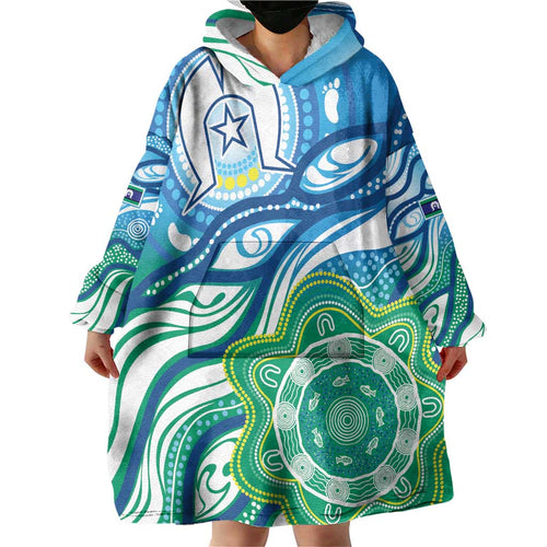 Torres Strait Islander Wearable Blanket Hoodie Aboriginal Blue Art