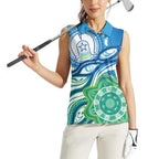 Torres Strait Islander Women Sleeveless Polo Shirt Aboriginal Blue Art