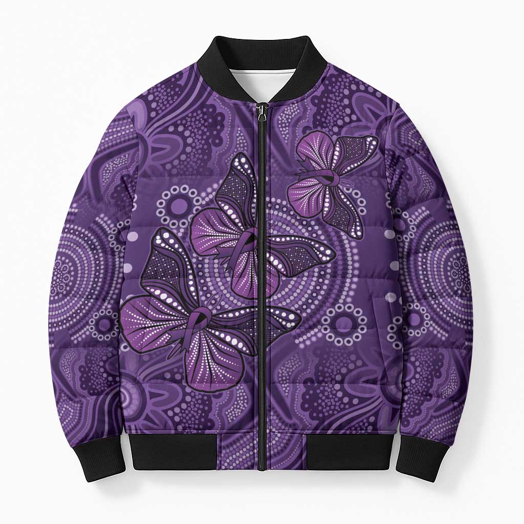Purple Butterfly Spirit Bomber Puffer Jacket Australian Epilepsy Awareness - Aussie Hoodie