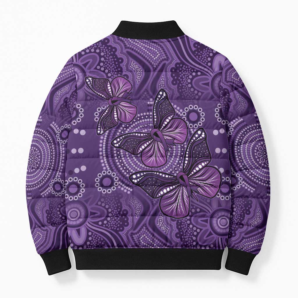 Purple Butterfly Spirit Bomber Puffer Jacket Australian Epilepsy Awareness - Aussie Hoodie