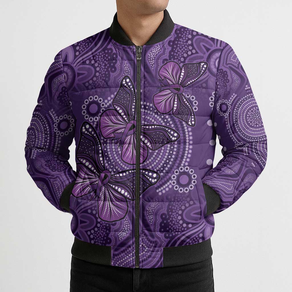Purple Butterfly Spirit Bomber Puffer Jacket Australian Epilepsy Awareness - Aussie Hoodie