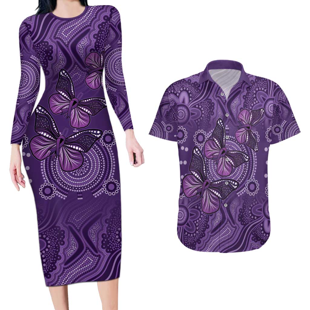 Purple Butterfly Spirit Couples Matching Long Sleeve Bodycon Dress and Hawaiian Shirt Australian Epilepsy Awareness - Aussie Hoodie