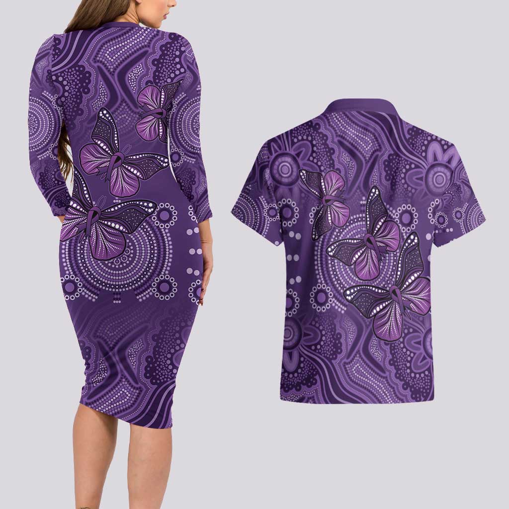 Purple Butterfly Spirit Couples Matching Long Sleeve Bodycon Dress and Hawaiian Shirt Australian Epilepsy Awareness - Aussie Hoodie