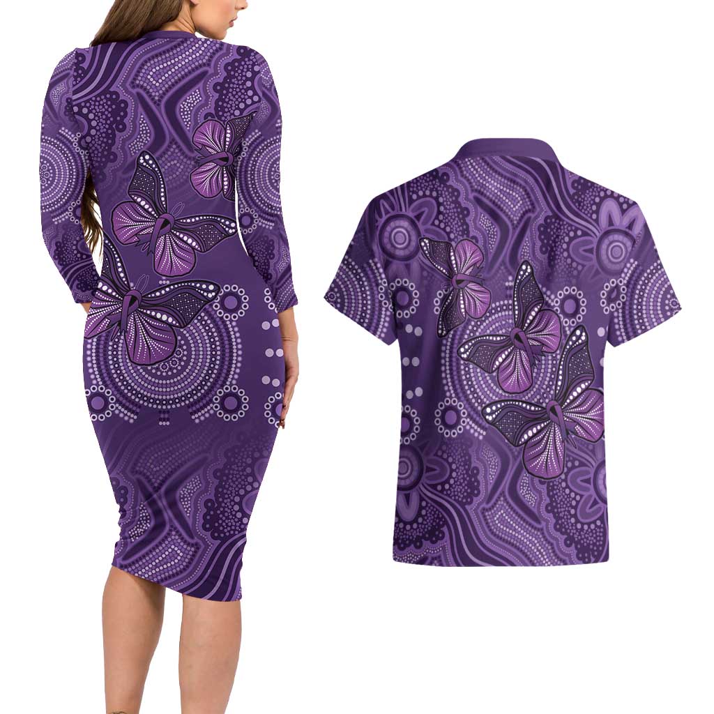 Purple Butterfly Spirit Couples Matching Long Sleeve Bodycon Dress and Hawaiian Shirt Australian Epilepsy Awareness - Aussie Hoodie