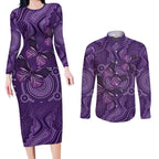 Purple Butterfly Spirit Couples Matching Long Sleeve Bodycon Dress and Long Sleeve Button Shirt Australian Epilepsy Awareness - Aussie Hoodie