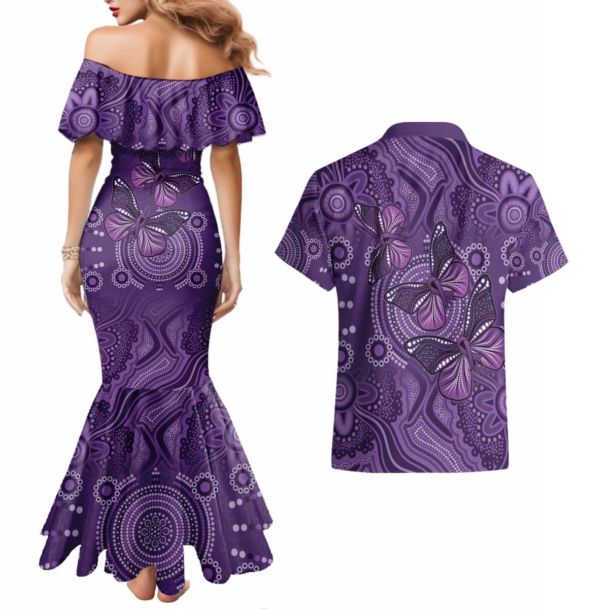Purple Butterfly Spirit Couples Matching Mermaid Dress and Hawaiian Shirt Australian Epilepsy Awareness - Aussie Hoodie