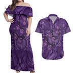 Purple Butterfly Spirit Couples Matching Off Shoulder Maxi Dress and Hawaiian Shirt Australian Epilepsy Awareness - Aussie Hoodie