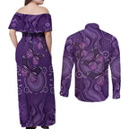 Purple Butterfly Spirit Couples Matching Off Shoulder Maxi Dress and Long Sleeve Button Shirt Australian Epilepsy Awareness - Aussie Hoodie
