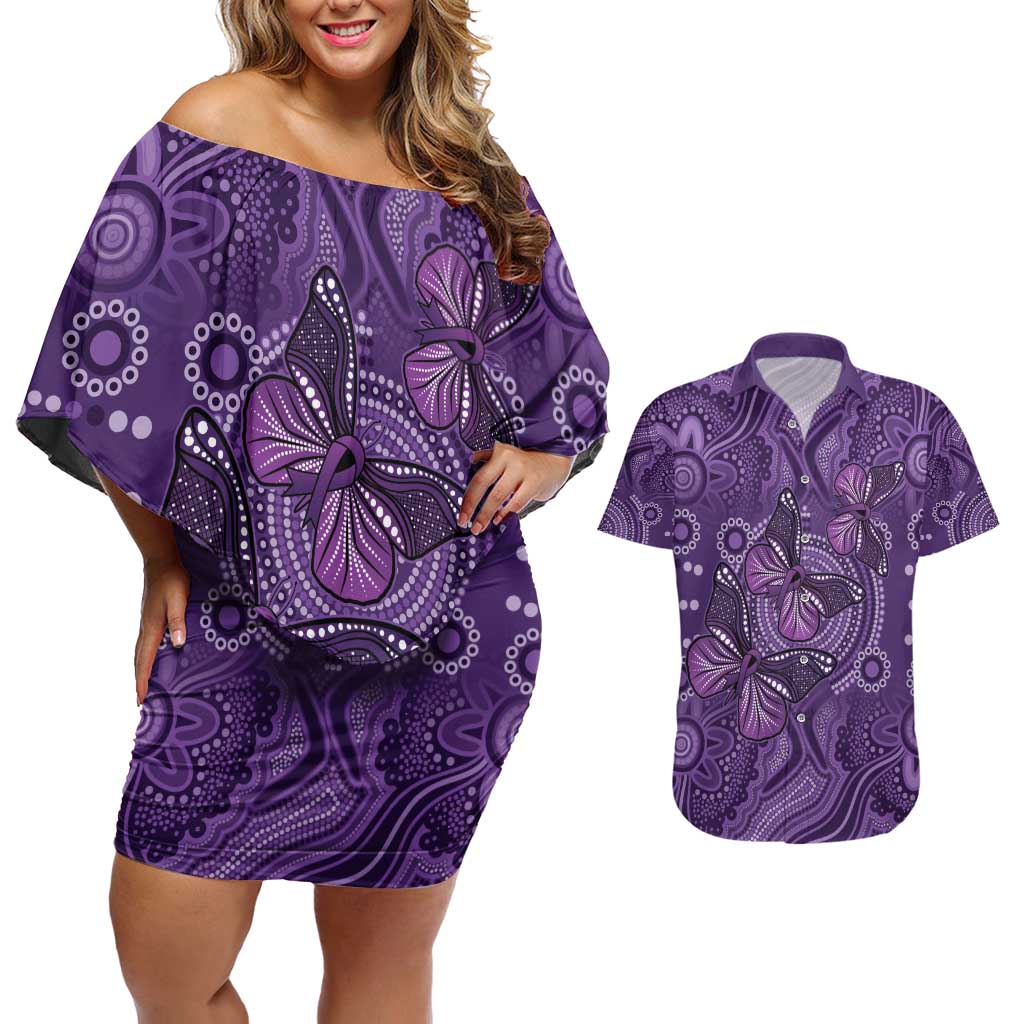 Purple Butterfly Spirit Couples Matching Off Shoulder Short Dress and Hawaiian Shirt Australian Epilepsy Awareness - Aussie Hoodie
