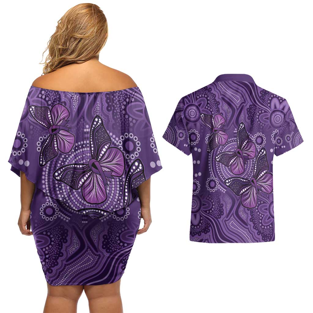 Purple Butterfly Spirit Couples Matching Off Shoulder Short Dress and Hawaiian Shirt Australian Epilepsy Awareness - Aussie Hoodie