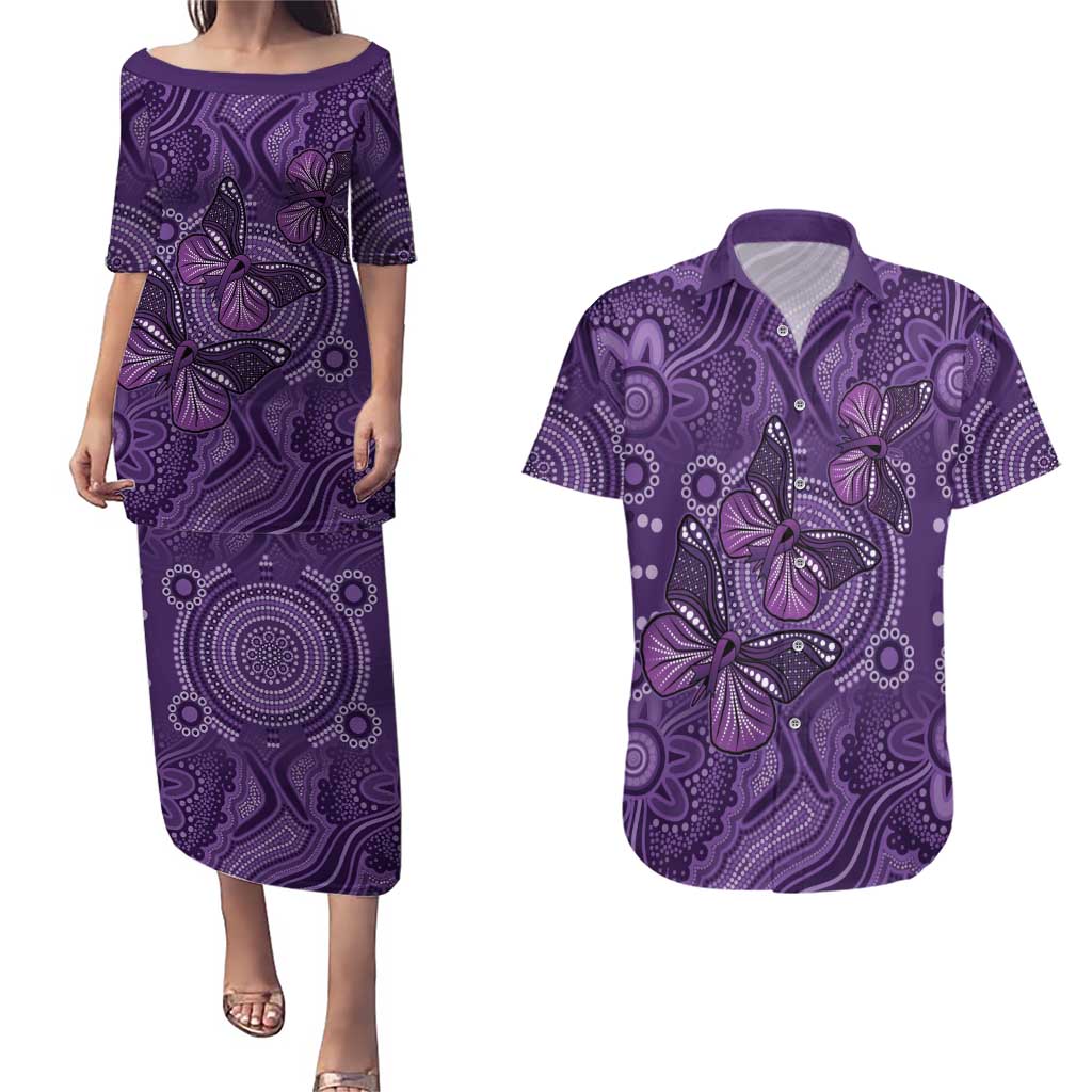 Purple Butterfly Spirit Couples Matching Puletasi and Hawaiian Shirt Australian Epilepsy Awareness - Aussie Hoodie