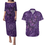 Purple Butterfly Spirit Couples Matching Puletasi and Hawaiian Shirt Australian Epilepsy Awareness - Aussie Hoodie