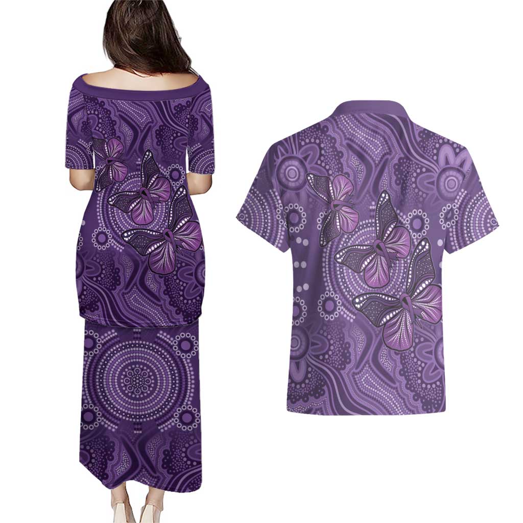 Purple Butterfly Spirit Couples Matching Puletasi and Hawaiian Shirt Australian Epilepsy Awareness - Aussie Hoodie