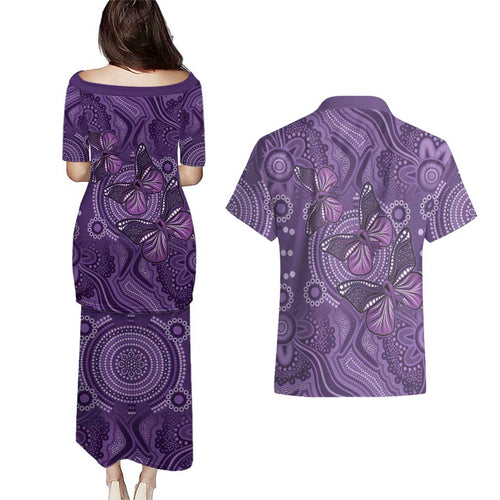 Purple Butterfly Spirit Couples Matching Puletasi and Hawaiian Shirt Australian Epilepsy Awareness - Aussie Hoodie