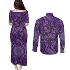 Purple Butterfly Spirit Couples Matching Puletasi and Long Sleeve Button Shirt Australian Epilepsy Awareness - Aussie Hoodie