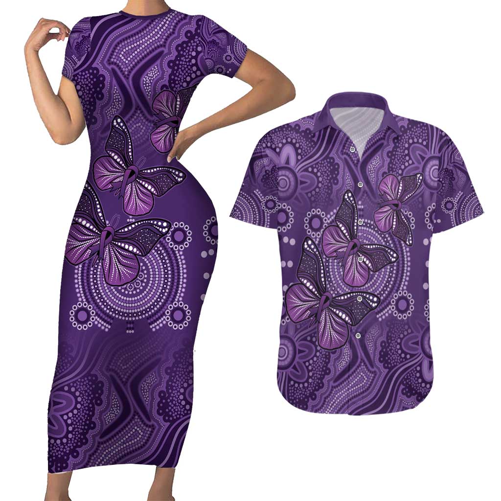 Purple Butterfly Spirit Couples Matching Short Sleeve Bodycon Dress and Hawaiian Shirt Australian Epilepsy Awareness - Aussie Hoodie