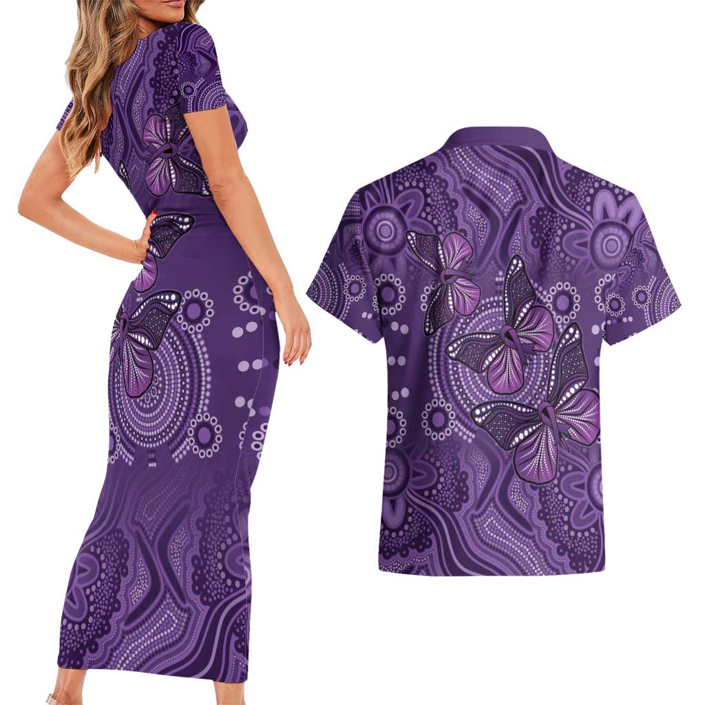 Purple Butterfly Spirit Couples Matching Short Sleeve Bodycon Dress and Hawaiian Shirt Australian Epilepsy Awareness - Aussie Hoodie