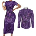 Purple Butterfly Spirit Couples Matching Short Sleeve Bodycon Dress and Long Sleeve Button Shirt Australian Epilepsy Awareness - Aussie Hoodie