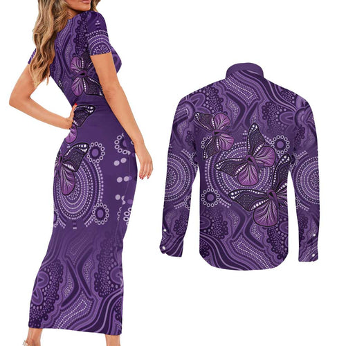 Purple Butterfly Spirit Couples Matching Short Sleeve Bodycon Dress and Long Sleeve Button Shirt Australian Epilepsy Awareness - Aussie Hoodie