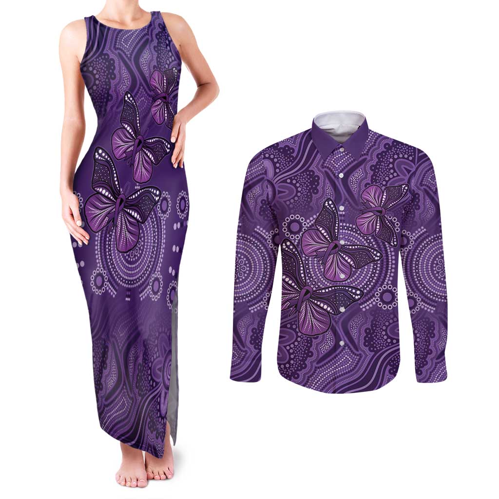 Purple Butterfly Spirit Couples Matching Tank Maxi Dress and Long Sleeve Button Shirt Australian Epilepsy Awareness - Aussie Hoodie
