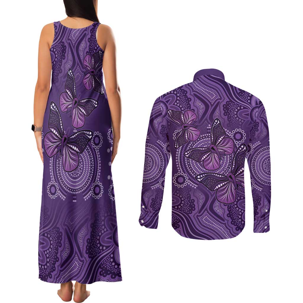 Purple Butterfly Spirit Couples Matching Tank Maxi Dress and Long Sleeve Button Shirt Australian Epilepsy Awareness - Aussie Hoodie