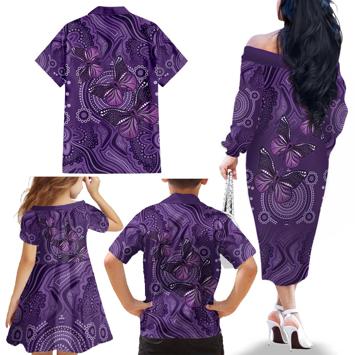 Purple Butterfly Spirit Family Matching Off The Shoulder Long Sleeve Dress and Hawaiian Shirt Australian Epilepsy Awareness - Aussie Hoodie