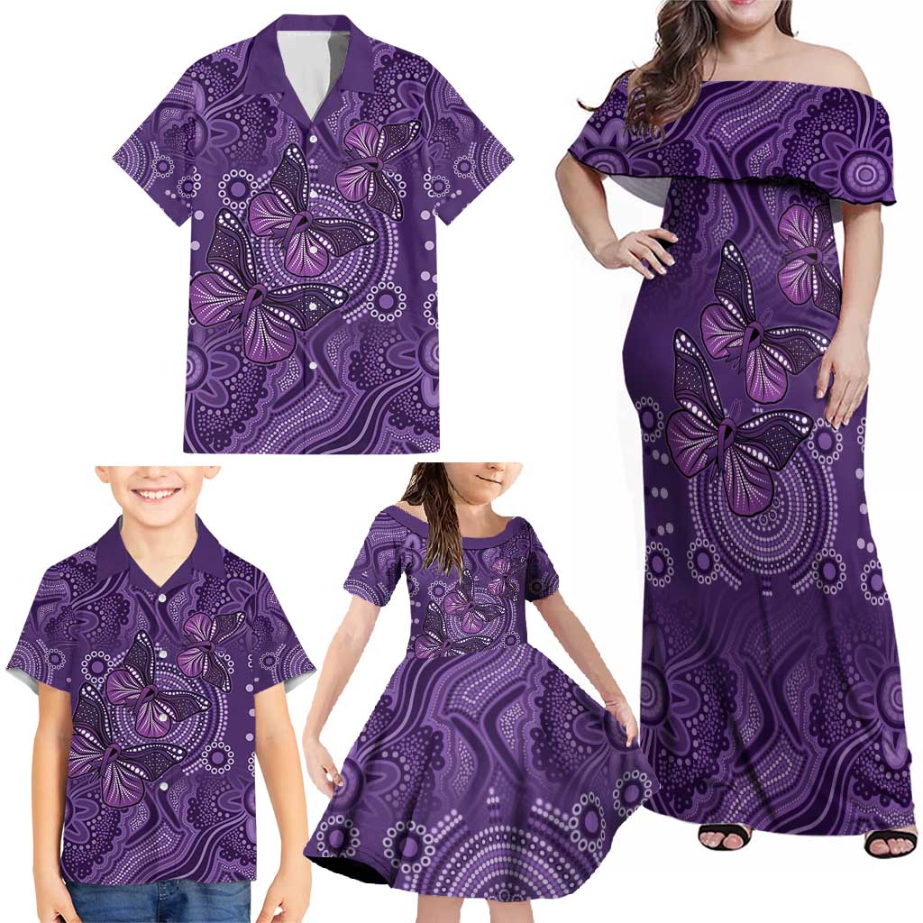 Purple Butterfly Spirit Family Matching Off Shoulder Maxi Dress and Hawaiian Shirt Australian Epilepsy Awareness - Aussie Hoodie