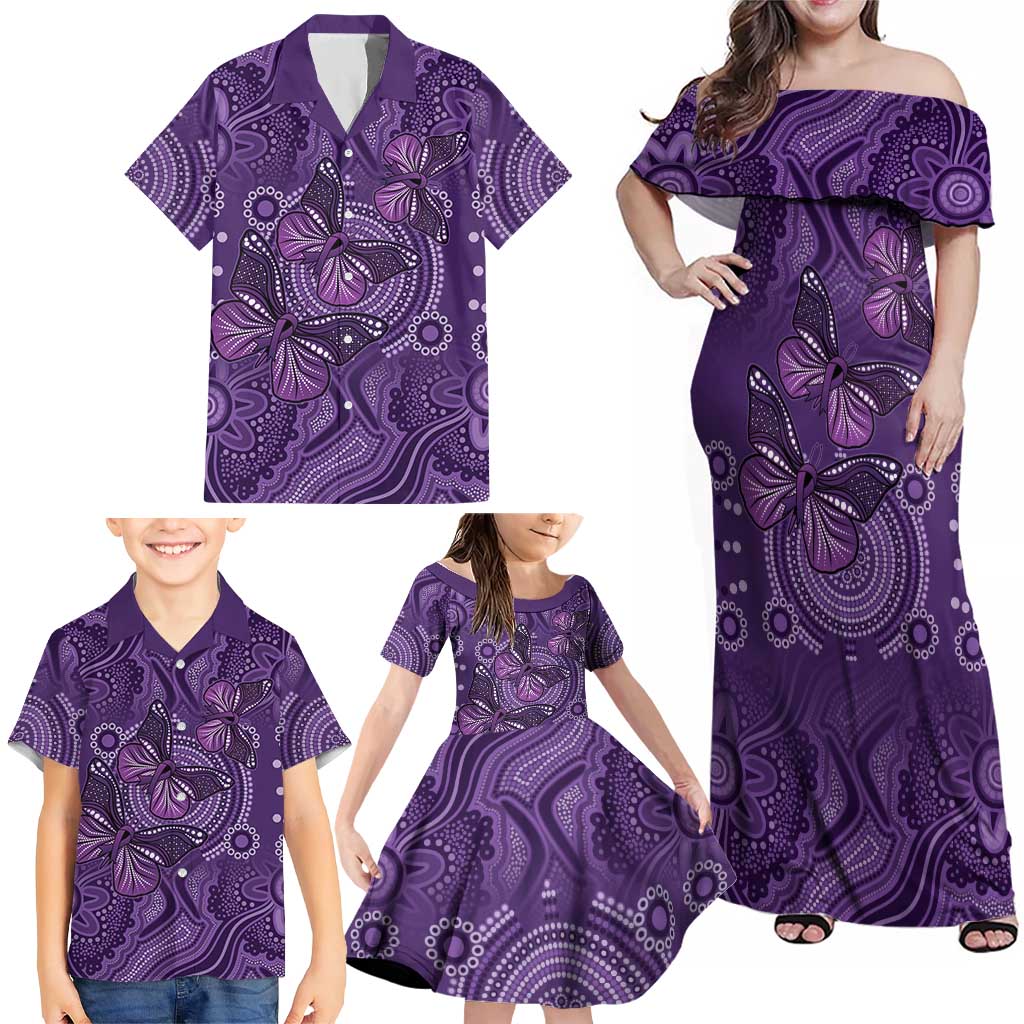 Purple Butterfly Spirit Family Matching Off Shoulder Maxi Dress and Hawaiian Shirt Australian Epilepsy Awareness - Aussie Hoodie