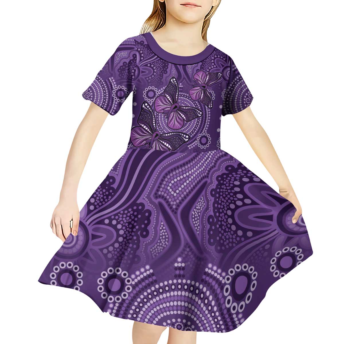 Purple Butterfly Spirit Kid Short Sleeve Dress Australian Epilepsy Awareness - Aussie Hoodie