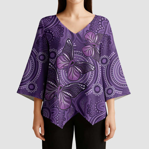 Purple Butterfly Spirit Kimono Sleeve Blouse Australian Epilepsy Awareness - Aussie Hoodie