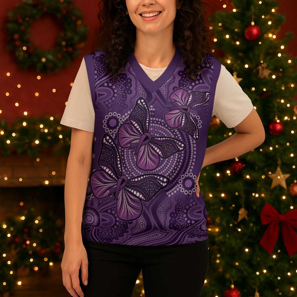 Purple Butterfly Spirit Christmas Knitted V-Neck Vest Australian Epilepsy Awareness - Aussie Hoodie