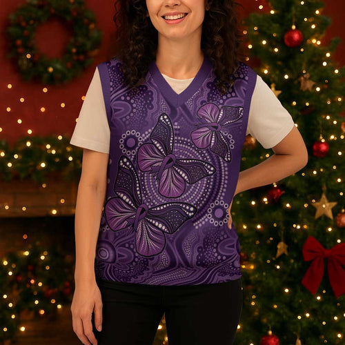 Purple Butterfly Spirit Christmas Knitted V-Neck Vest Australian Epilepsy Awareness - Aussie Hoodie