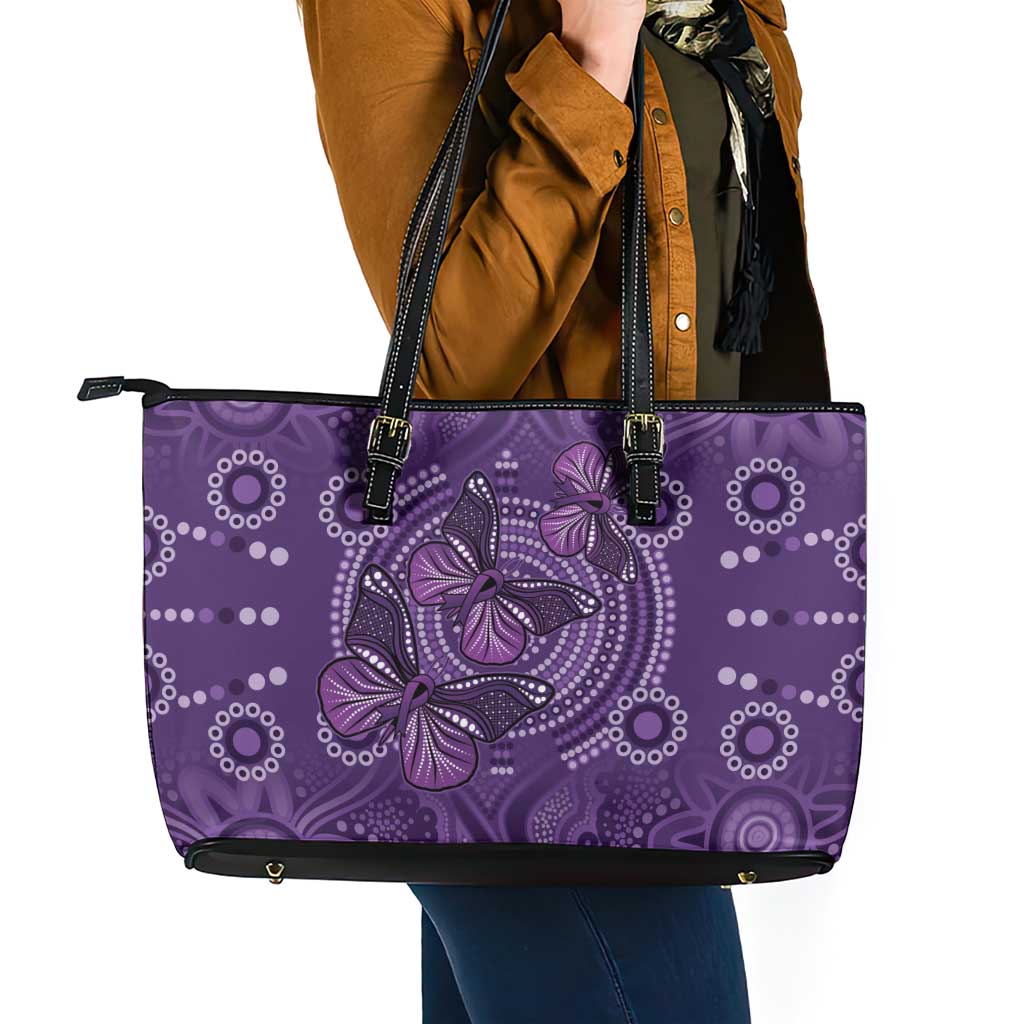 Purple Butterfly Spirit Leather Tote Bag Australian Epilepsy Awareness - Aussie Hoodie