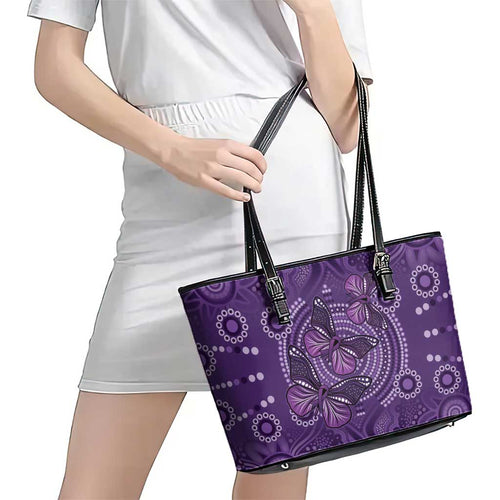 Purple Butterfly Spirit Leather Tote Bag Australian Epilepsy Awareness - Aussie Hoodie